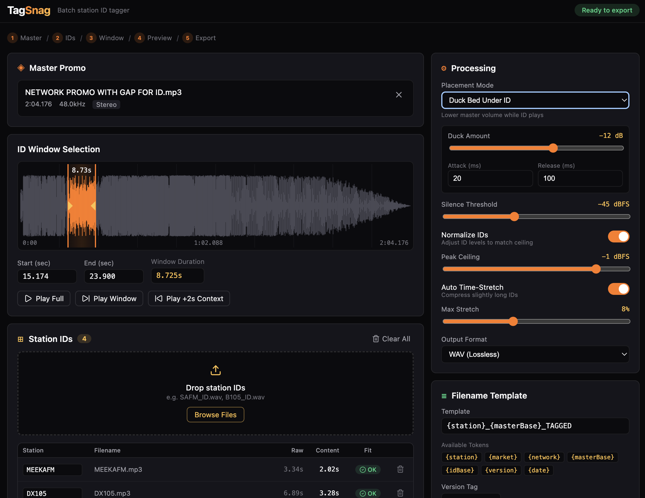 TagSnag — station ID tagging